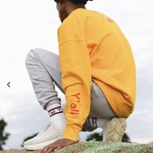 Outdoor Voices Y'all Sweatshirt Terry Cotton Chest Logo Men's Crew Yellow Size L